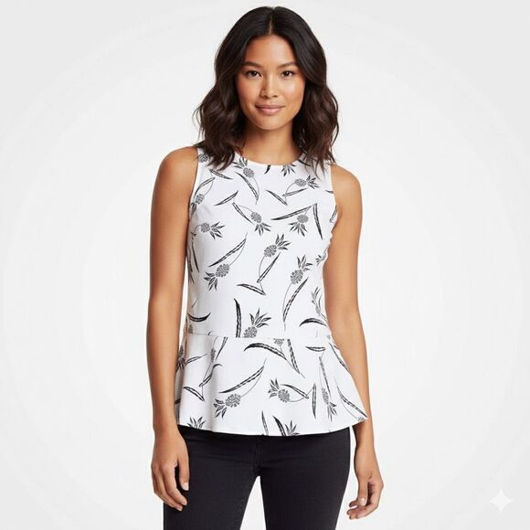 NWT Ann Taylor black and white print tank top peplum size XS - Picture 1 of 6